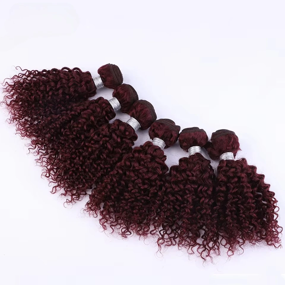 Rambut Manusia Keriting Kinky 6Pcs Brazilian 99J Jerry Curly Ekstensi Rambut Manusia Topper Wanita 100% Remy Rambut Manusia Bundel