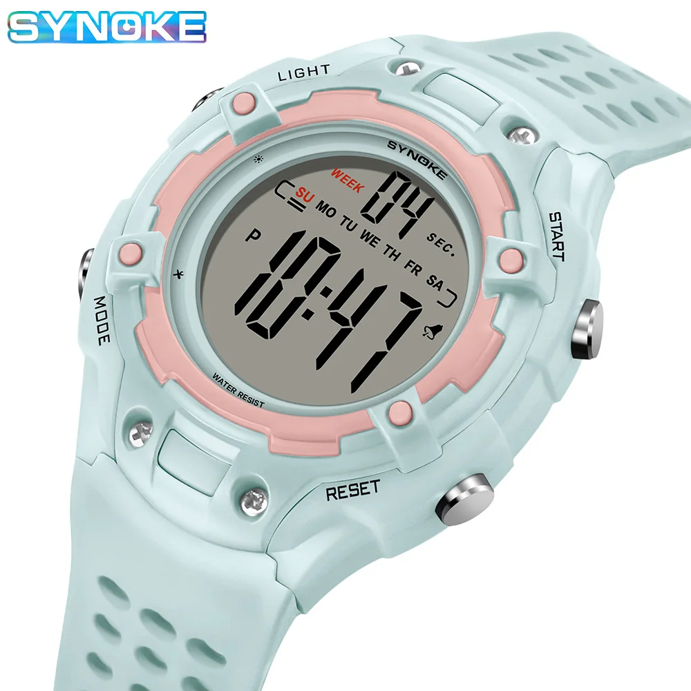 Synoke Digital Watches Lady Sports Luminous Multifunction Waterproof Chrono Wristwatch Outdoor Girls Fashion Student Watch