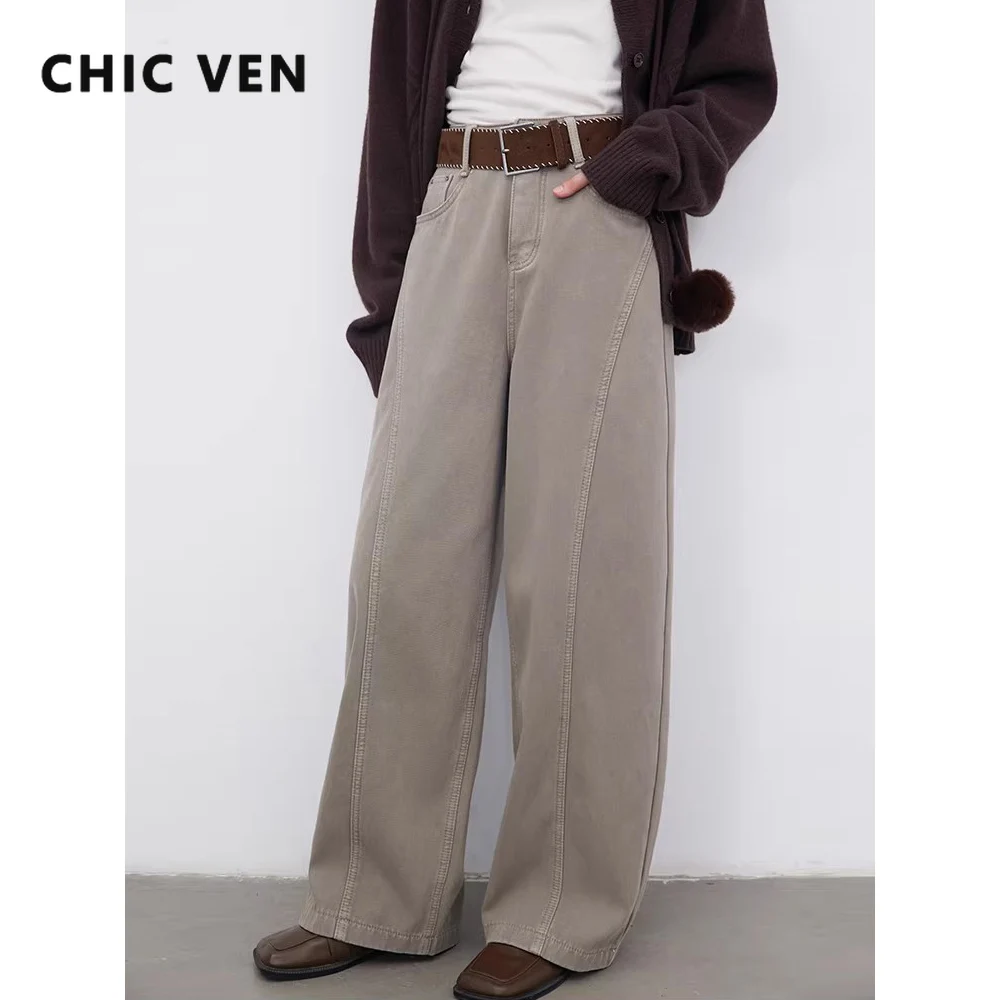 

CHIC VEN Women Jeans Vintage Design Casual Loose Wide Leg Denim Cotton Trousers Lady Full Length Pants Spring Autumn New 2026