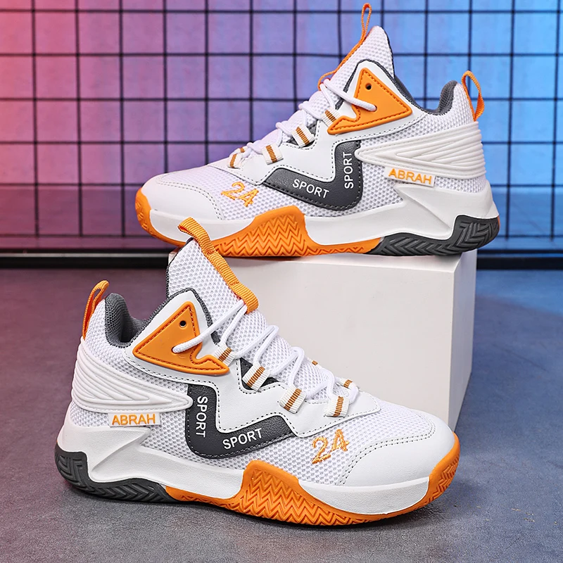 

A pair of children's four-season high-top mesh basketball shoes, wear-resistant and comfortable sneakers, sizes 31-40，CT-668