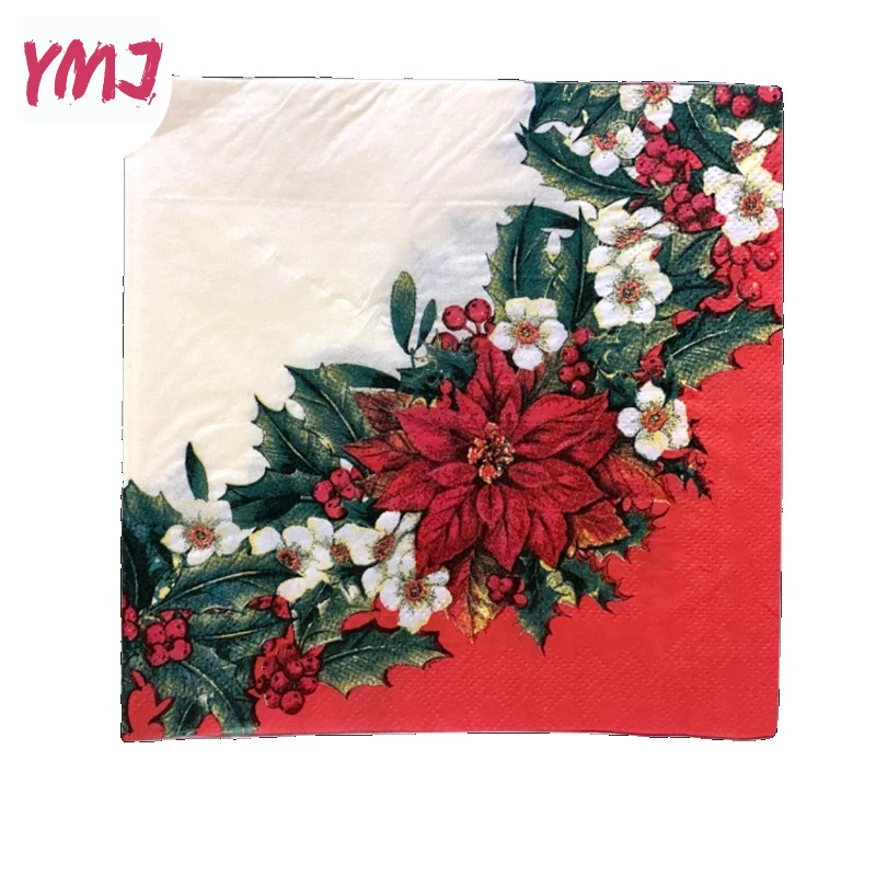 40/60/80/100pcs pac Christmas Flower Napkins Colourful Placemats Paper Christmas Ambience Paper Cups Flowers Paper Mouthcloths