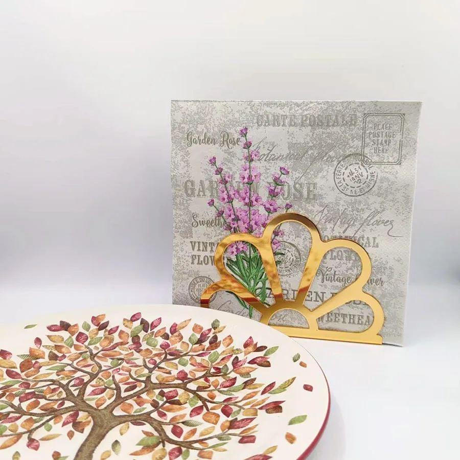 Artistic Floral Paper Napkins 20Pcs, Vintage Garden Design with Antique Postage Stamp, Elegant 2-Ply for Party Cafe Table Settin