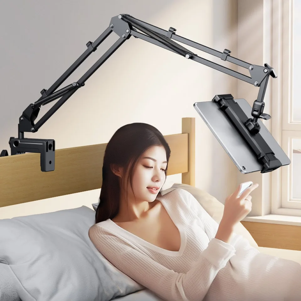 360° Rotating Long Arm Phones Tablet Holder Overhead Stand Desktop Bed Lazy Cantilever Bracket for Huawei Xiaomi iPhone iPad