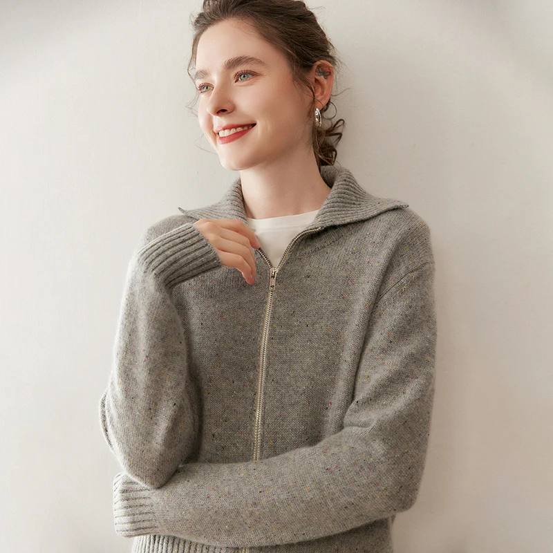 

Autumn Winter New Style Women's 100% Cashmere Zip Collar Sweater Casual Office Stylish Loose Soft Comfortable Knitwear Clothing
