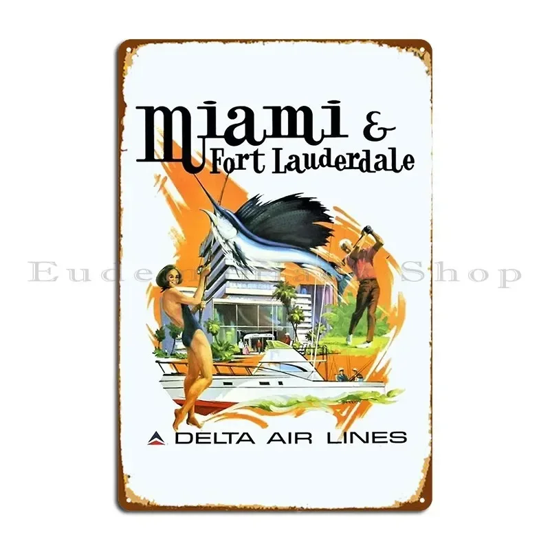 Vintage Travel Poster Miami And Fort Lauderdale Florida Metal Plaque Designing Pub Club Bar Living Room Designer Tin Sign Poster
