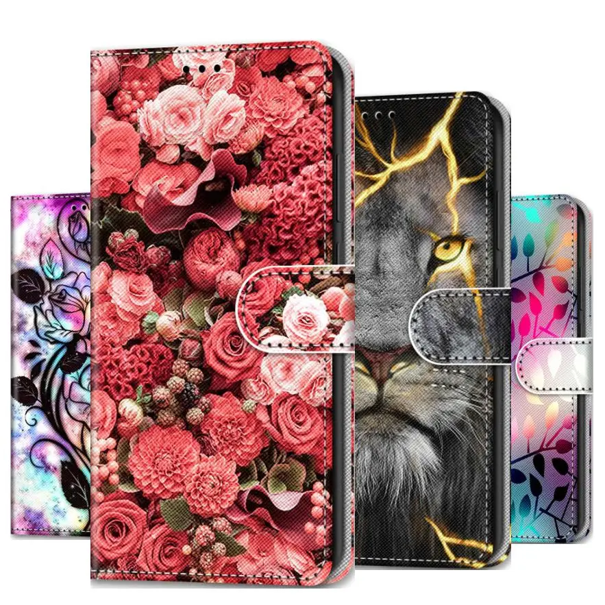 

For ZTE Blade 20 Smart V10 Vita L8 A31 A51 A71 A5 2019 A7S 2020 Leather Phone Case Lion Butterfly Girls Phone Bags Housing D08F