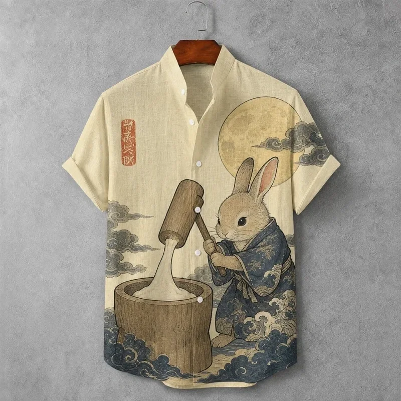 Camisas de oficina de moda para el verano, estilo japonés, de manga corta, con cuello alto y botones, de corte holgado, ideales para el día a día, para vacaciones y para un look moderno y elegante, para hombre.