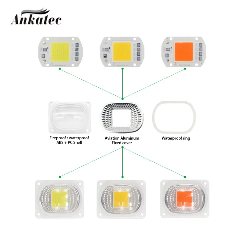 10Set 3 in 1 LED Lens Reflector Waterproof IP65 for DIY 10W 20W 30W 50W Rectangular Surface Light Source 26*26mm COB Spotlight