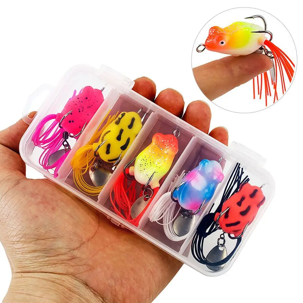 

5Pcs 3cm 4.2g Mini Soft Frog Fishing Lure Set 3d Eyes Design Fake Bait With 2 Hook Fishing Tackle