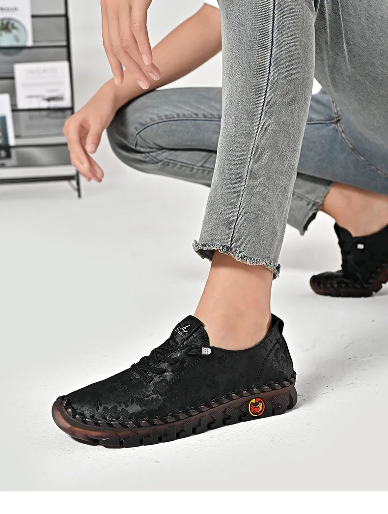 New Unique Oxford Shoes 43 44 Women's Split Leather Loafers Woman Orthopedic Moccasins Mother Designer Laced Daily Walking Flats