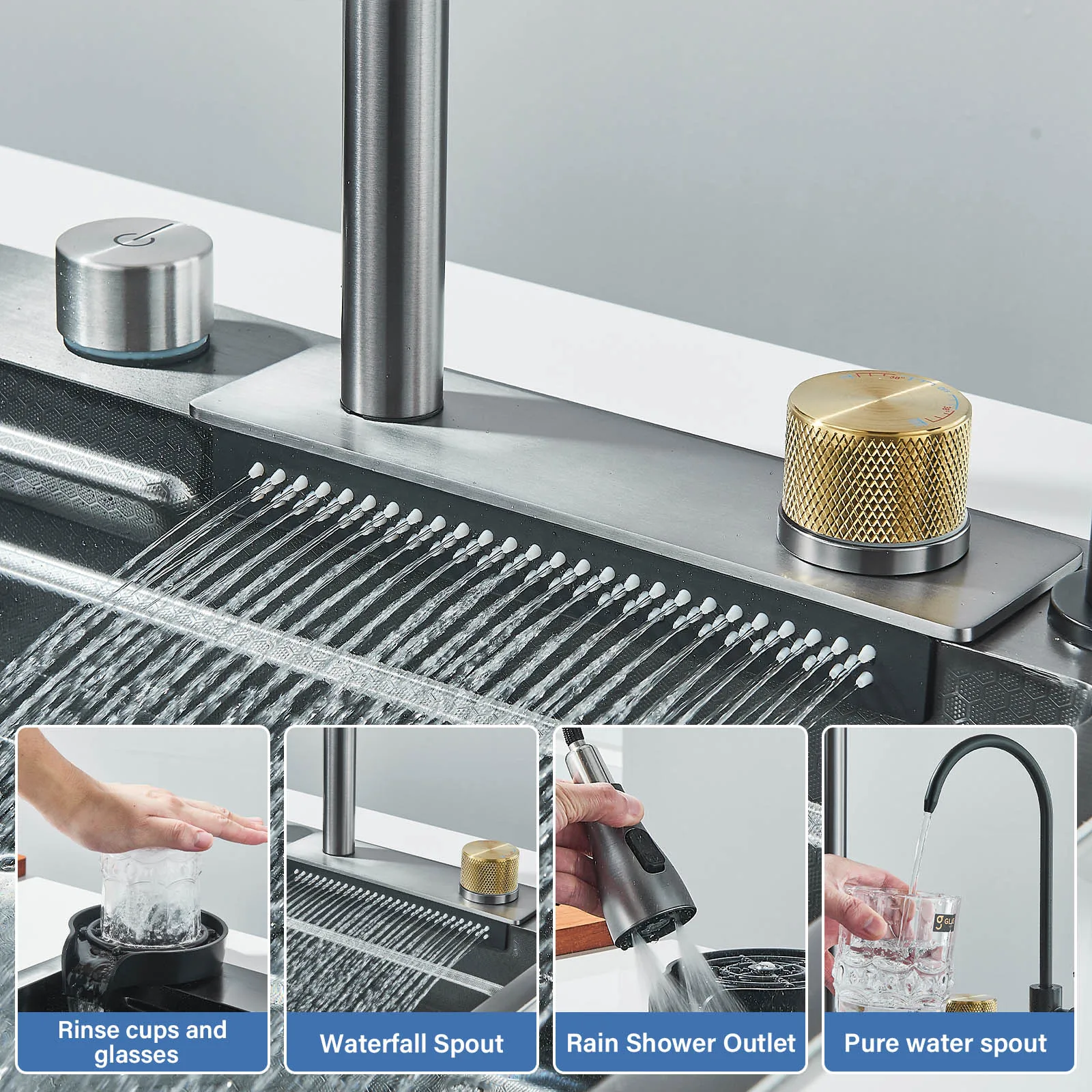 Customizable 304 Stainless Steel Waterfall Kitchen Sink