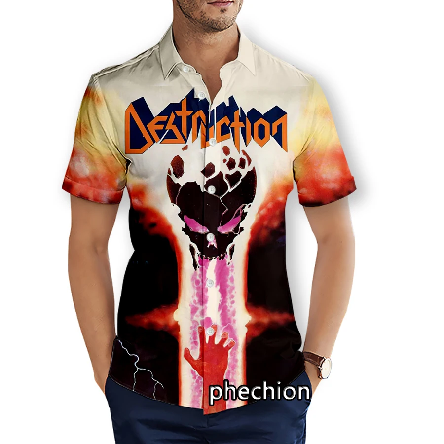 phechion Mens Short Sleeve Beach Shirts Destruction Band 3D Print Casual Shirts Fashion Streetwear Men Tops X188