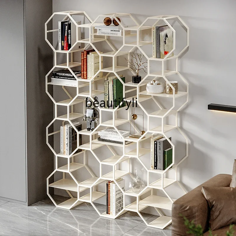 

02Shelf floor simple modern home wall bookcase living room light luxury wrought iron partition display rack