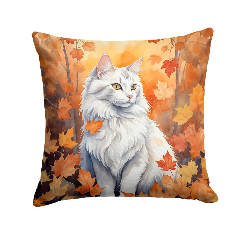 

Autumn Leaf Turkish Angora Cat Throw Pillow Machine Washable Indoor Outdoor Decorative Cushion Sofa Bed Patio Home Decoration