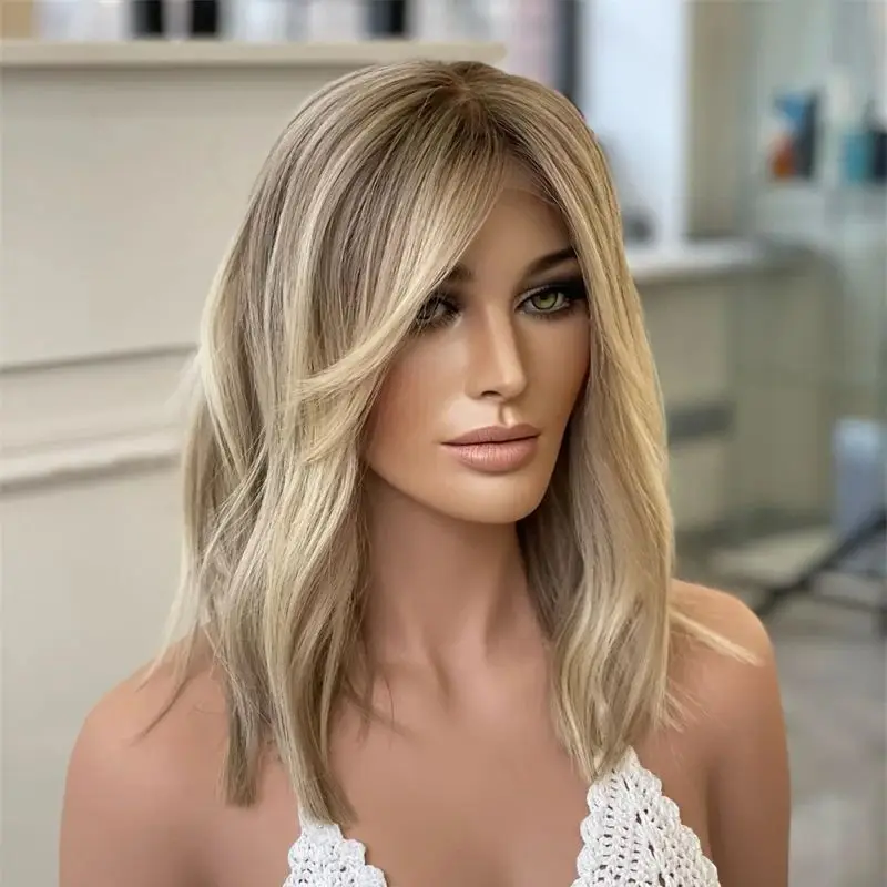 Natural Wave Lace Front Wig Golden Blonde Highlights Synthetic Mixed Brown Hair Wig Cheap Wig on Clearance Glueless Handmade Wig