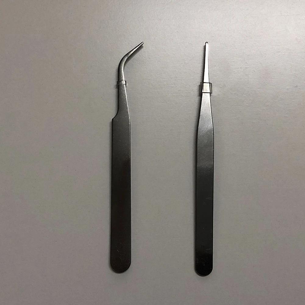 Tip Tweezers 2pcs Tweezers Anti-magnetic Curved Straight Dismantling Hand Tool Set Maintenance Mini Tweezers Repair Tool