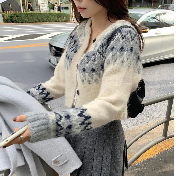 Suéter suelto para mujer Jaet Otoño Invierno nuevo Sle Vintage Fair Isle patrón perezoso Casual Top abierto Cardigan Sle