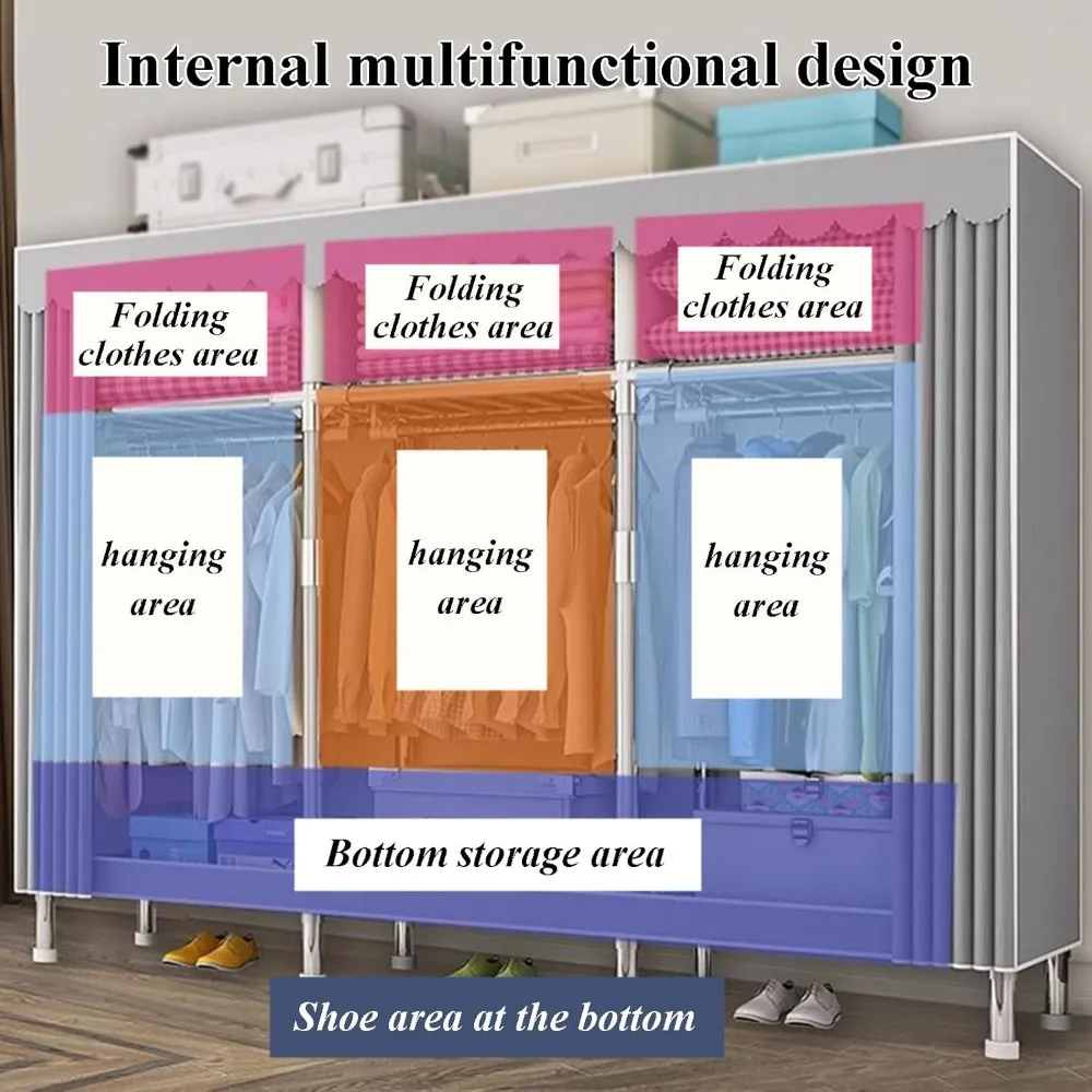 خزانة ملابس محمولة بإطار فولاذي معدني قائم بذاته - حل تخزين قوي وسهل التجميع لغرفة النوم