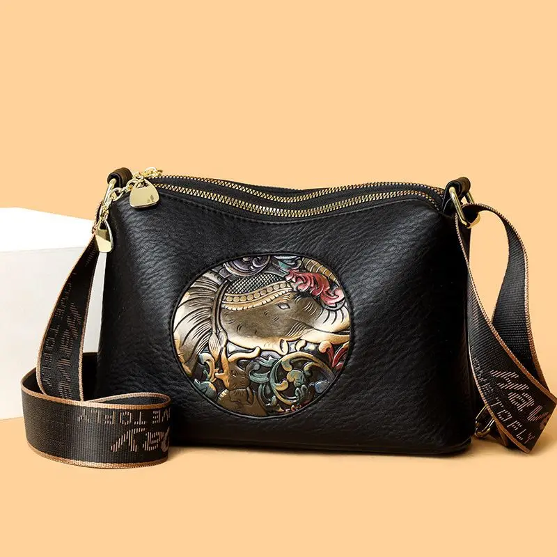 2026 New Bag Women's Shoulder Bag Large Capacity Simple Soft Leather Wide Shoulder Strap Messenger Bag Retro Crossbody Package