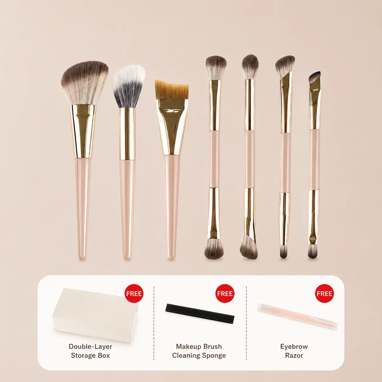 Portable 8 Piece Foldable Dual-Ended Makeup Brush Set Foundation Contour Eyeshadow Blush Concealer Brushes Travel Makeup Tools
