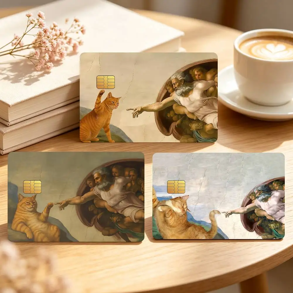 Funny The C-Creation of Adam and-Cat Credit Card Sticker Waterproof Anti-Scratch 4PCS Bank Debit Traffic Cover Decoration