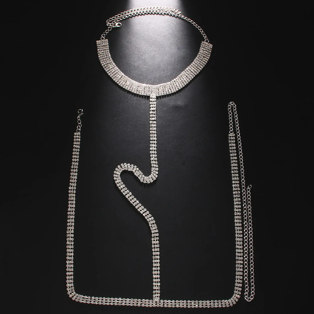 Rhinestone Chest Chain Body Jewelry Necklace Crystal Harness Cosplay Lingerie Bikini Men Body Accessories Free Shipping Luxury
