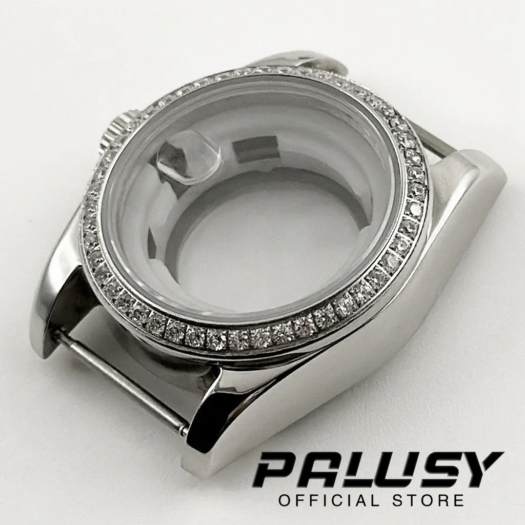 NH05 31MM diamante cristal de zafiro acero inoxidable estriado curvado caja de reloj impermeable para damas mujeres ajuste NH05 NH06 movimiento