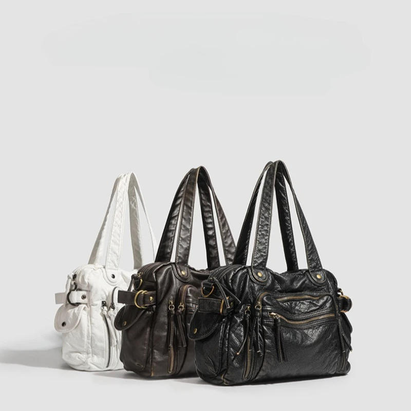 

New Women's Handbag Fashion High Quality Commuter Women's Shoulder Bag Solid Color Retro Large Capacity Women's Shopping Bag