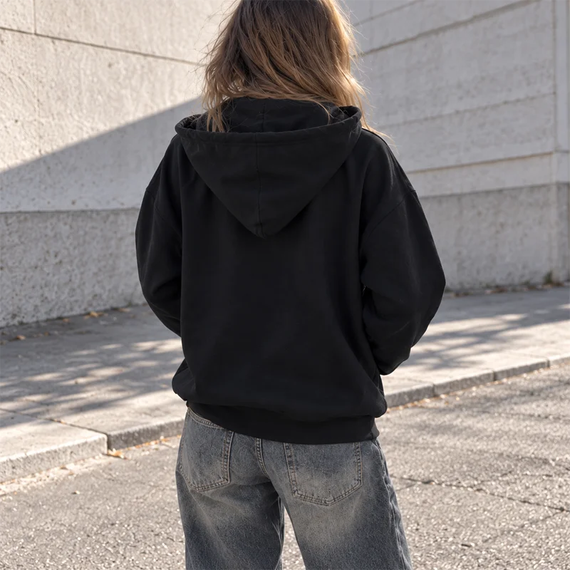 Damen-Kapuzenpullover mit Reißverschluss, Buchstabenmuster, lange Ärmel, Oversize-Sweatshirt, lässige Y2K-Streetwear-Jacke, schwarzes und rotes Kapuzentop für Damen. – Detail 11