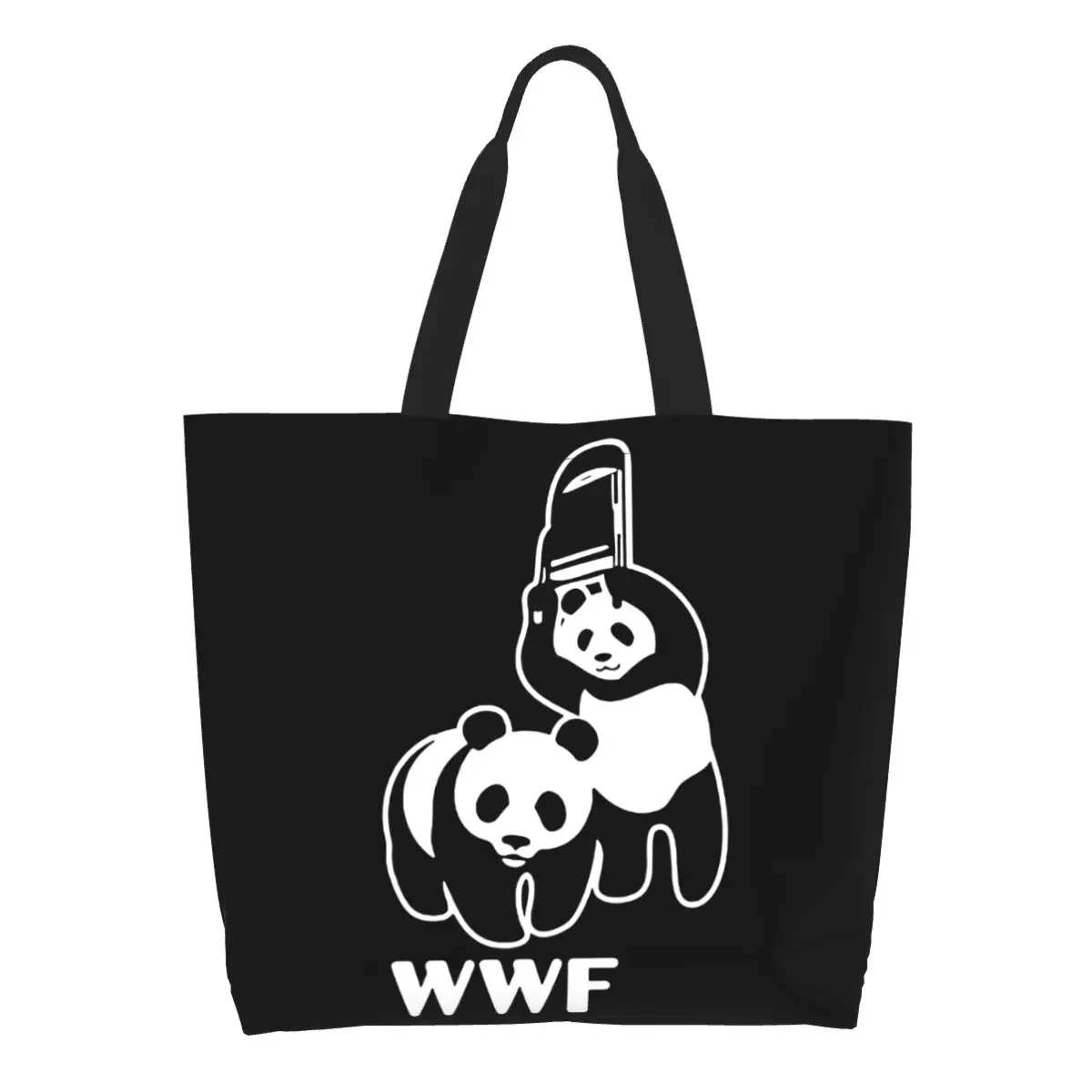WWF Wrestling Panda Shopping Tote Bag Canvas Large Capacity Shoulder Bags Shopper Grocery Handbag for Women