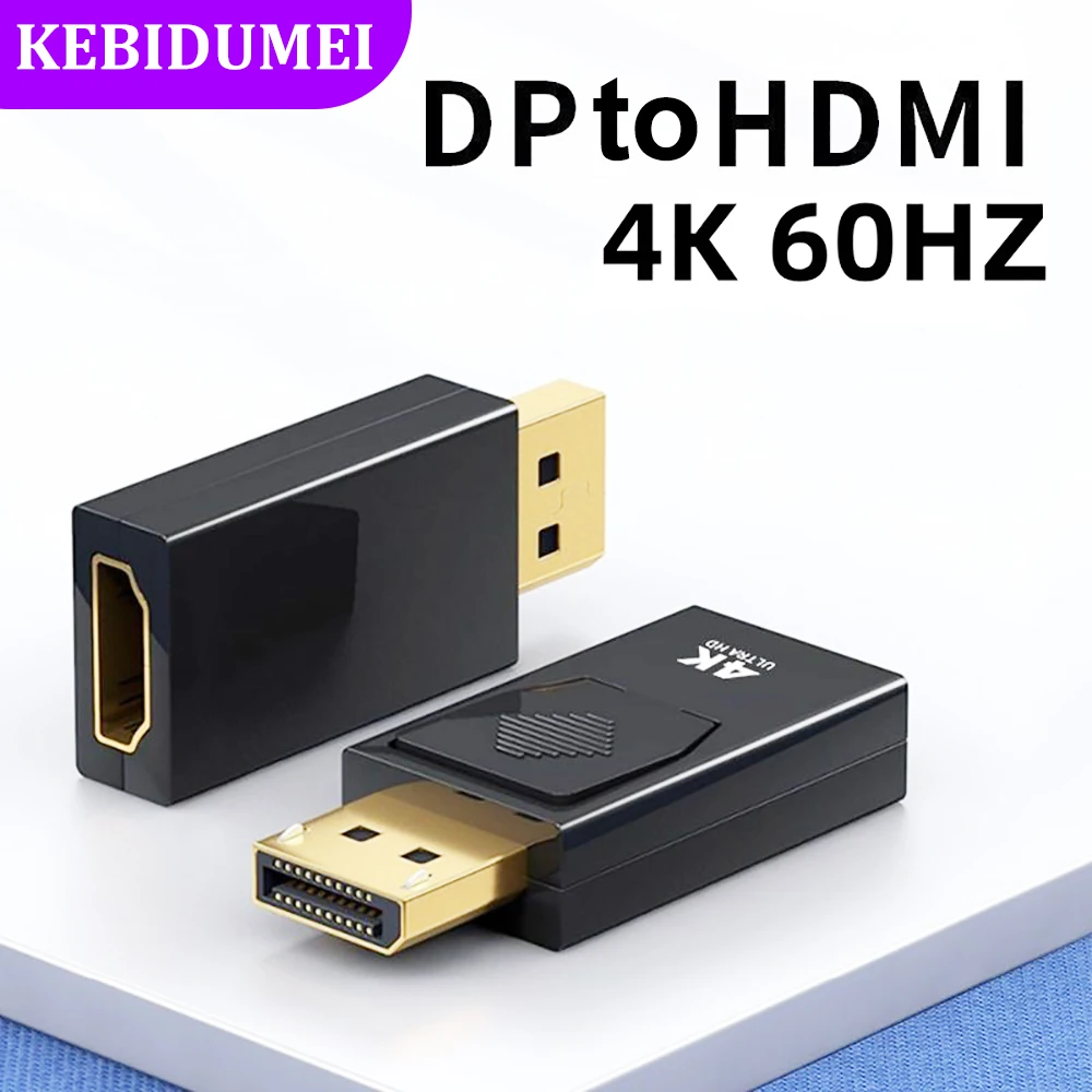 DP to HDMI Adapter 4K 60Hz Display Port to HDMI Converter DP Male to HDMI Female Video Audio HD Cable for PC TV Laptop Projector