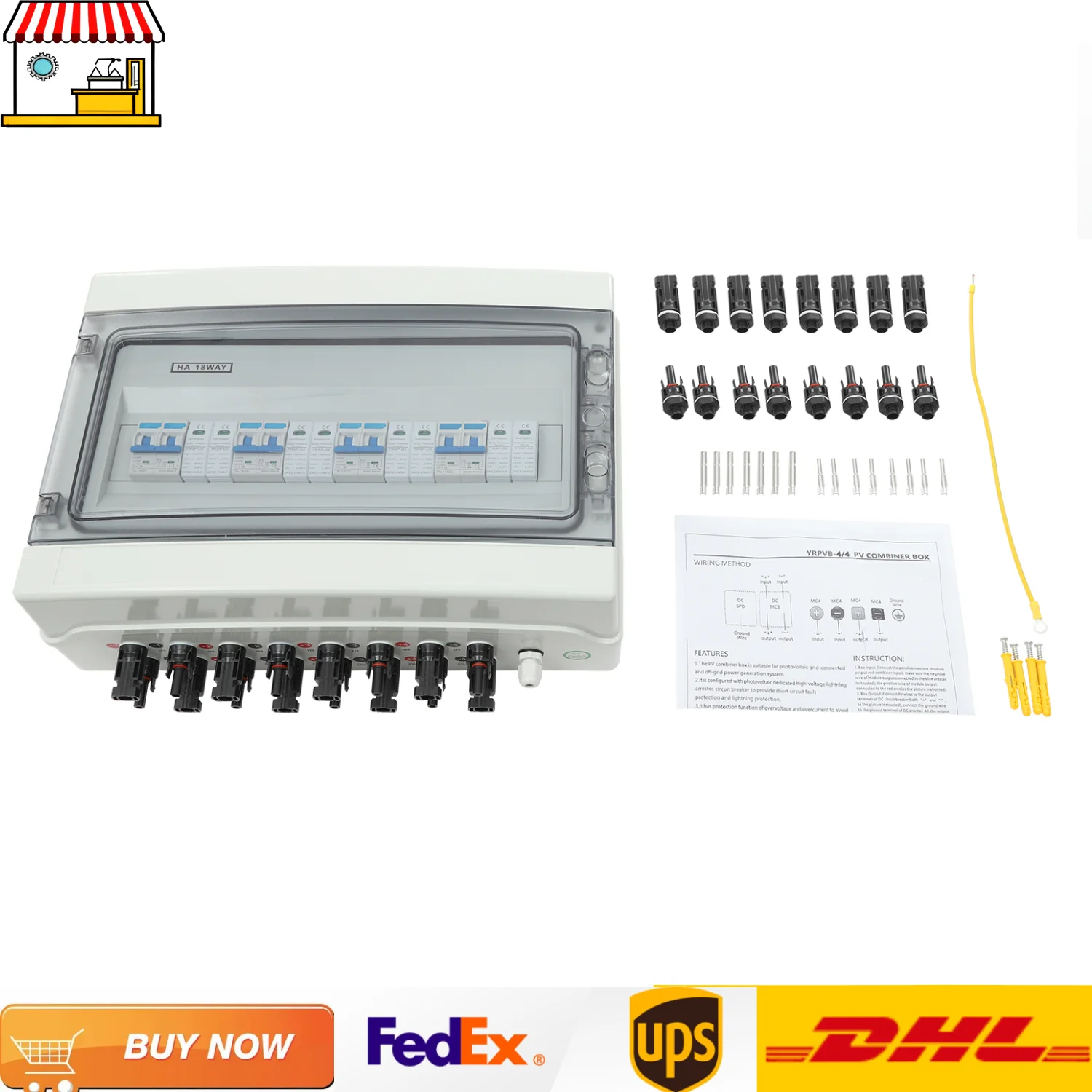 Boîte de combinaison solaire à 4 entrées et 4 sorties | Boîte solaire photovoltaïque DC 1000V 40A | Panneaux solaires, disjoncteur de déconnexion solaire