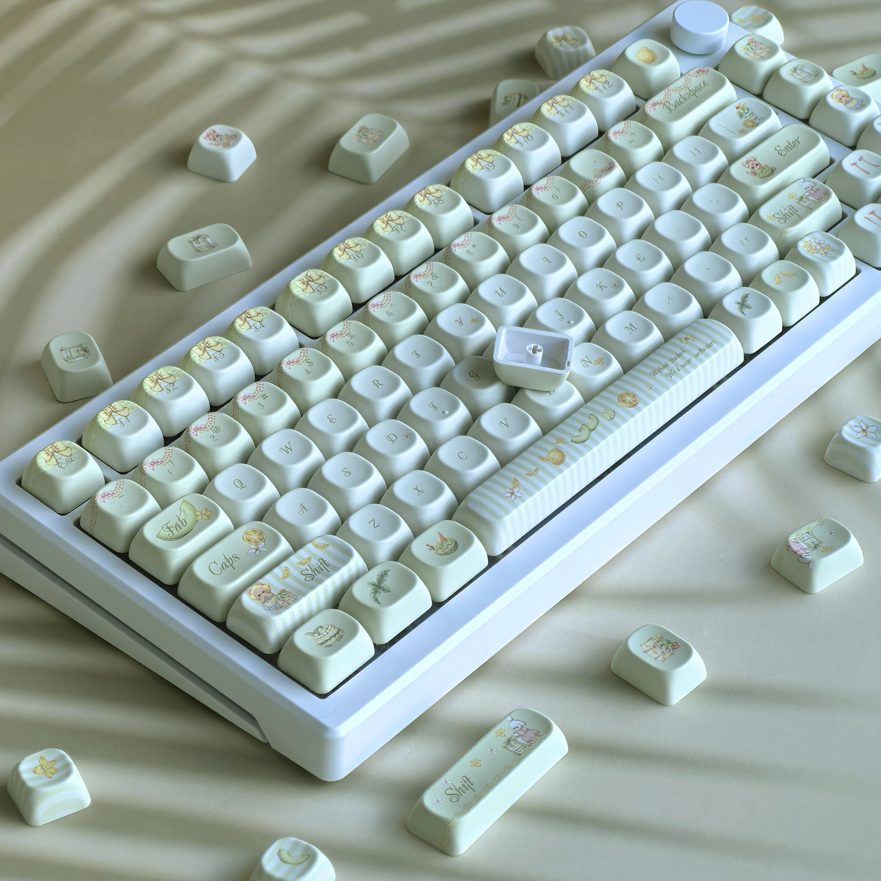 

MOA Keycap Light Green Small Fresh Honey Lemon Summer Cute Bear Cake Cherry Pbt 2.25/2.75U Space Bar Alice Iso/Ansi Layout Keyca