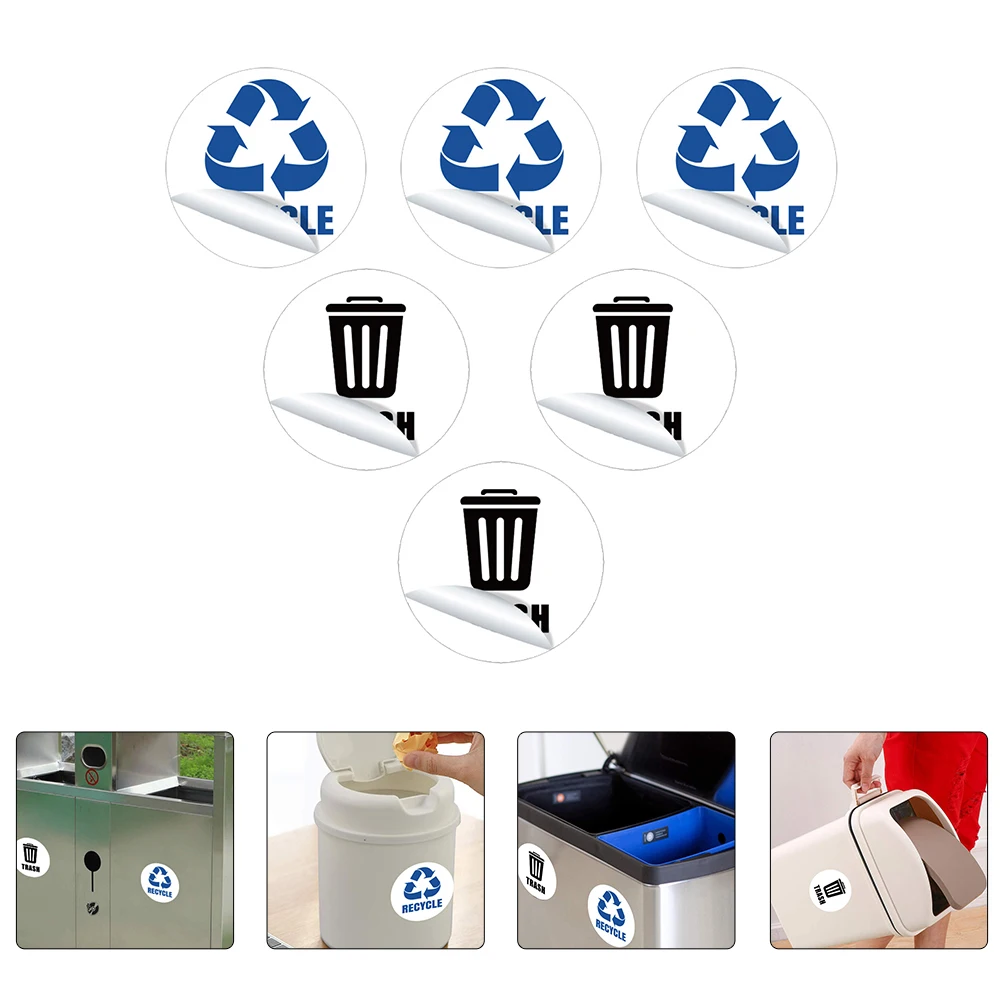 

6 White Bin Labels PVC Trash Can Stickers Waterproof Removable Adhesive Recycling Decal Garbage Sorting Container Classification