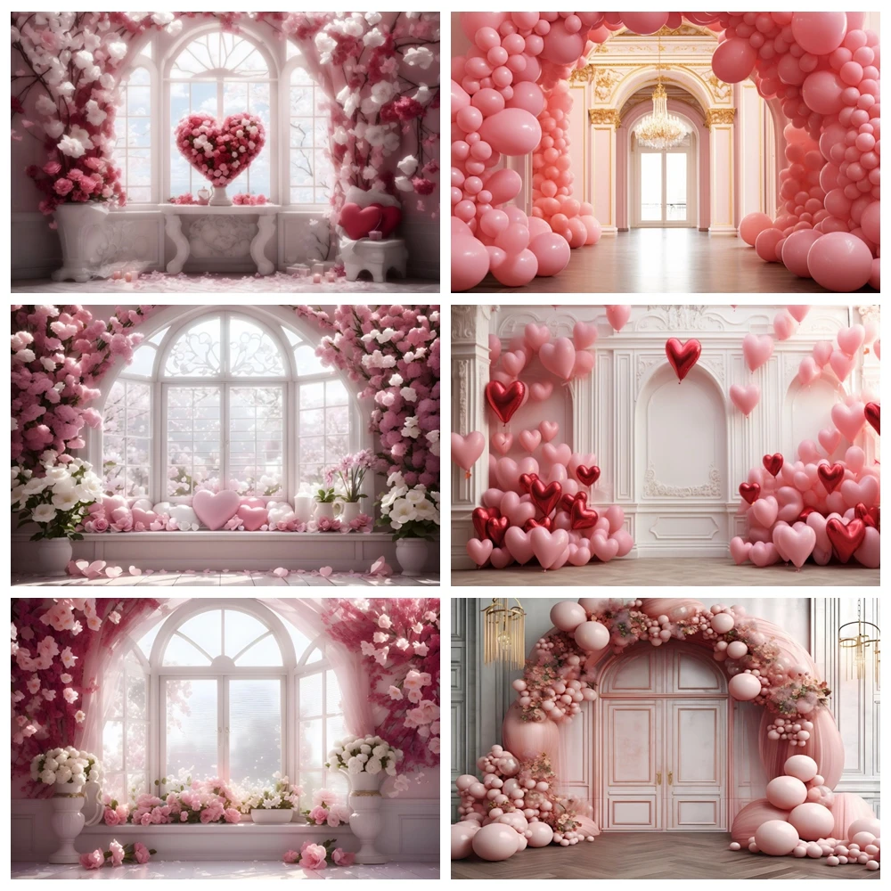 

Valentine's Day Backdrop February 14th Indoor Window Flowers Proposal Scene Bridal Shower Photo Background for Photography Props