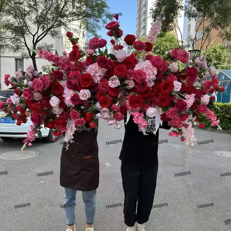 NEW Hot Pink Serie Rose Flower Row Table Runner Wedding Banquet Floral Arrangement Centerpiece large flower Ball Party deco Prop