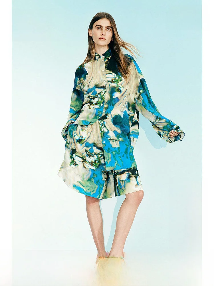 

Hmstudio SS Women's Abstract Pattern Chiffon irt Long Sve Casual Sle Spring New Arrival Polyester Fiber 00%