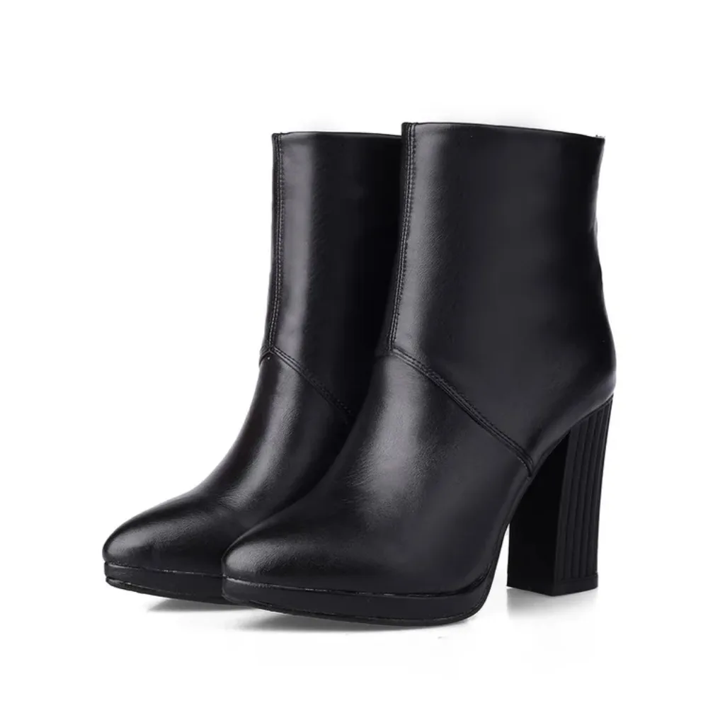 

Ботильоны Botas De Mujer, женские модные ботильоны с острым носком, высокие каблуки с молнией сзади, осень-зима, теплые плюшевые ботинки на платформе, размер 50, T053