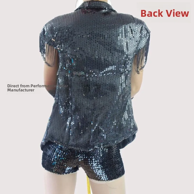 Dance Leader Costume Sequin Tassel Vest Jazz Dance Outfit Women's Men's Stage Performance Clothing Top DS Singer
