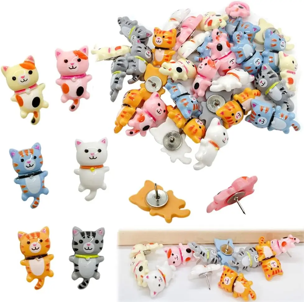 

30 Pcs Cat Push Pins for Bulletin Board, Decorative Thumb Tacks for Photo Wall Maps, Memo Notes, Cork Boards