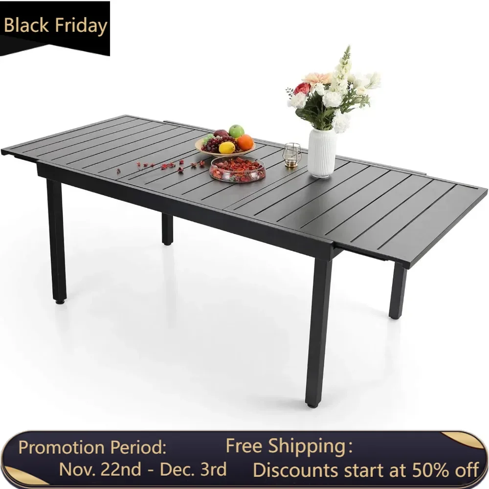 Expandable terrace dining table, metal outdoor table, can accommodate 6-8 people, lawn garden, small bar, rectangular