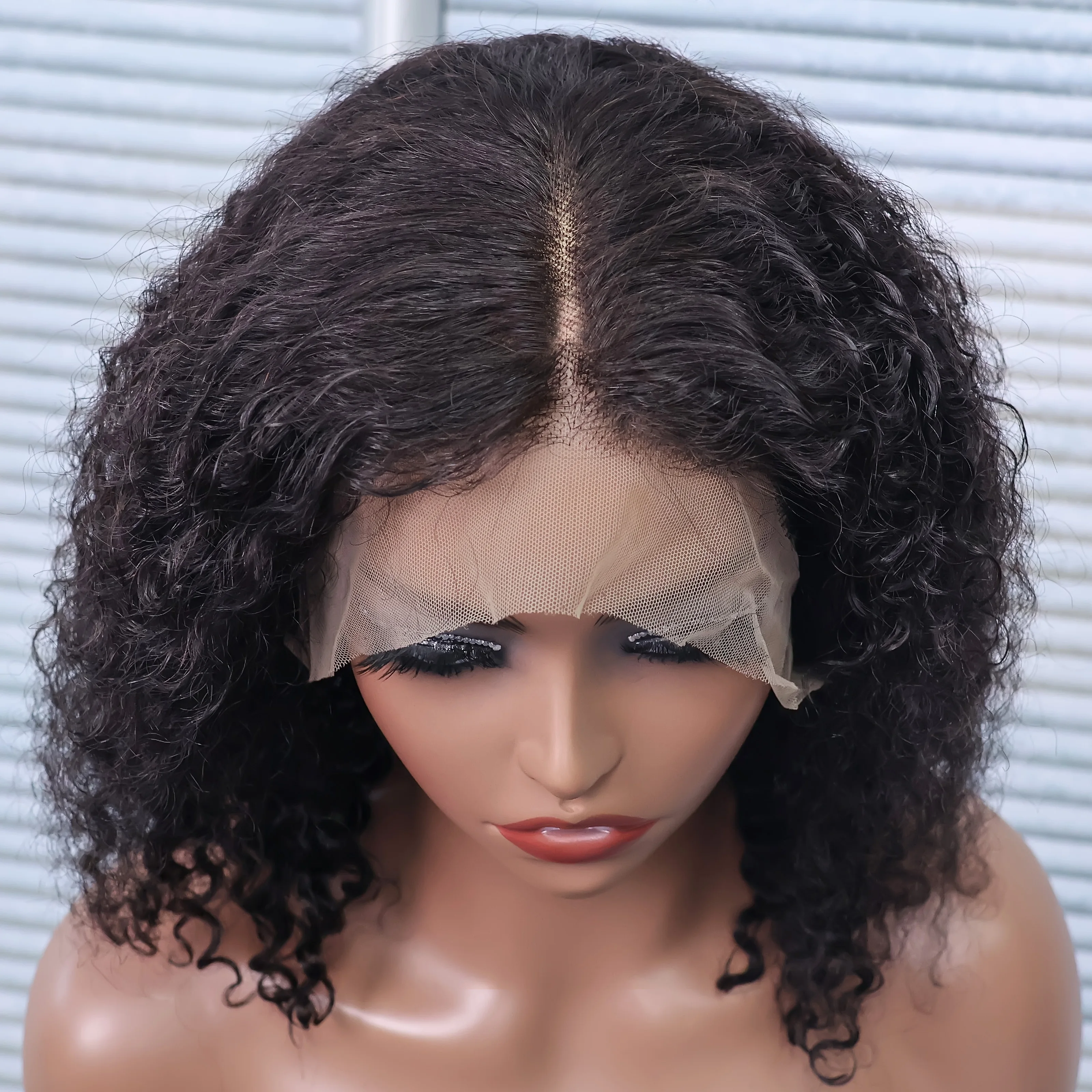 عميق مجعد قصير بوب شعر مستعار 13x4 الدانتيل الشفاف أمامي 200 الكثافة الطبيعية الأسود موجة المياه البرازيلي خصلات الشعر المستعار الإنسان للنساء