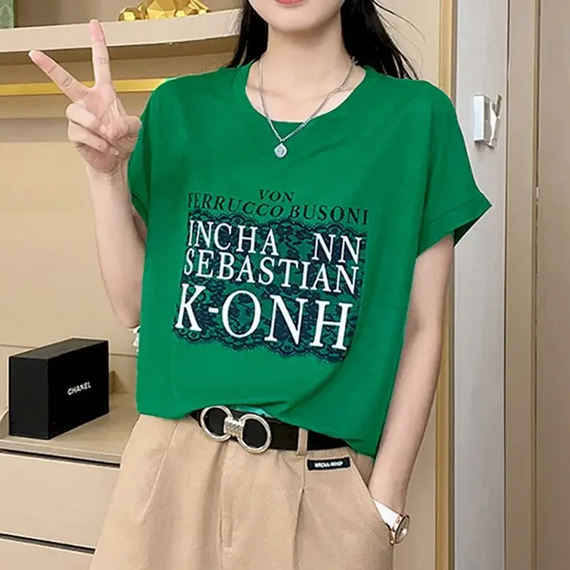 98% Cotton T Shirts Women High Grade Ins Style Design T-shirt Unique Printed Short Sleeve Tops Summer Trend Loose Tshirt Korean