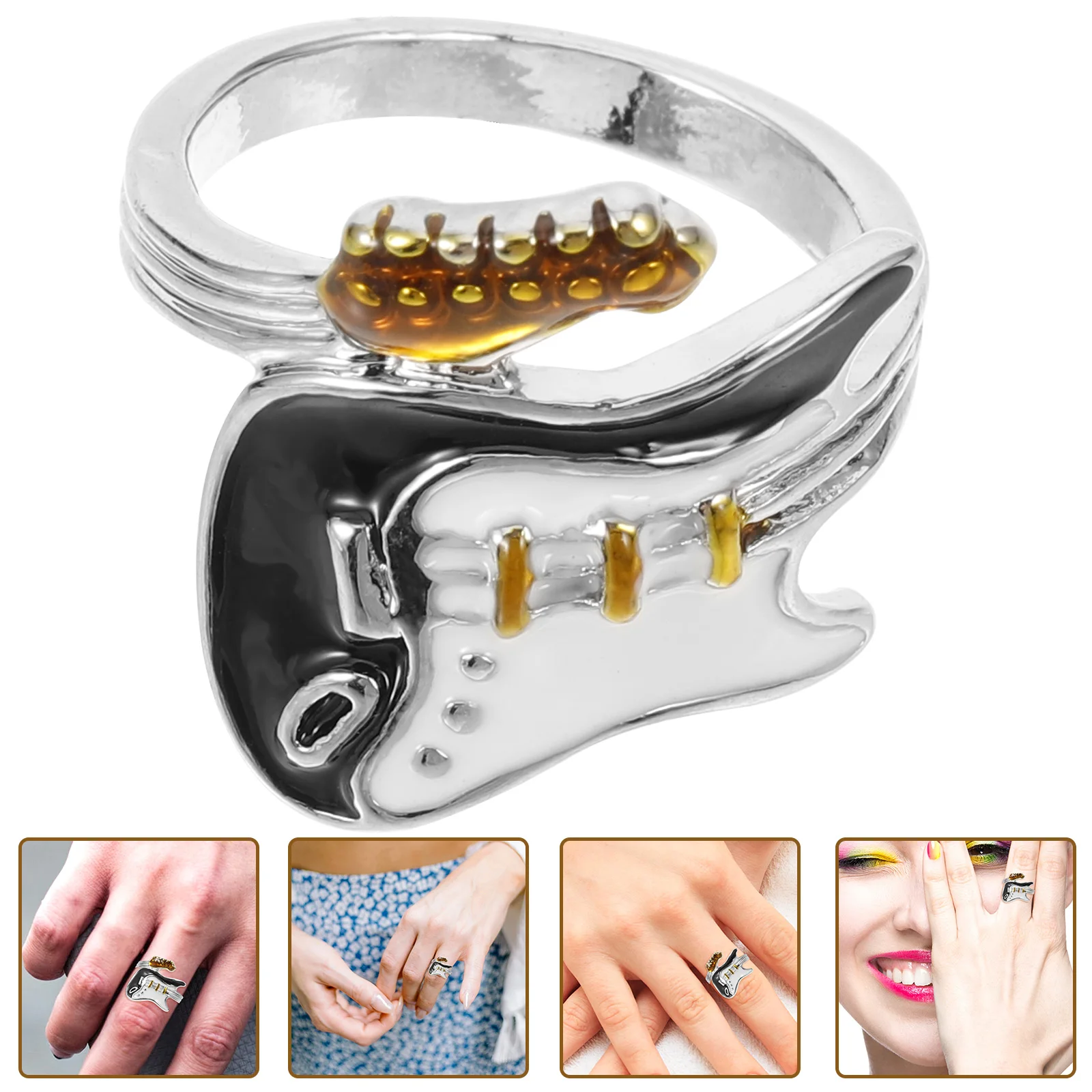 

Guitar Ring for Men Adjustable Punk Style Music Festival Concert Party Rings Cool Mens Fashion Accessories 18#