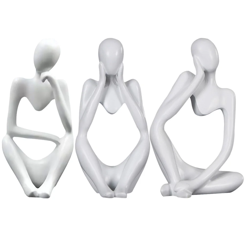

3pcs Resin Thinker Statue Decor White Color Desk Ornaments for Bookshelf Living Room Modern Sculpture Gifts