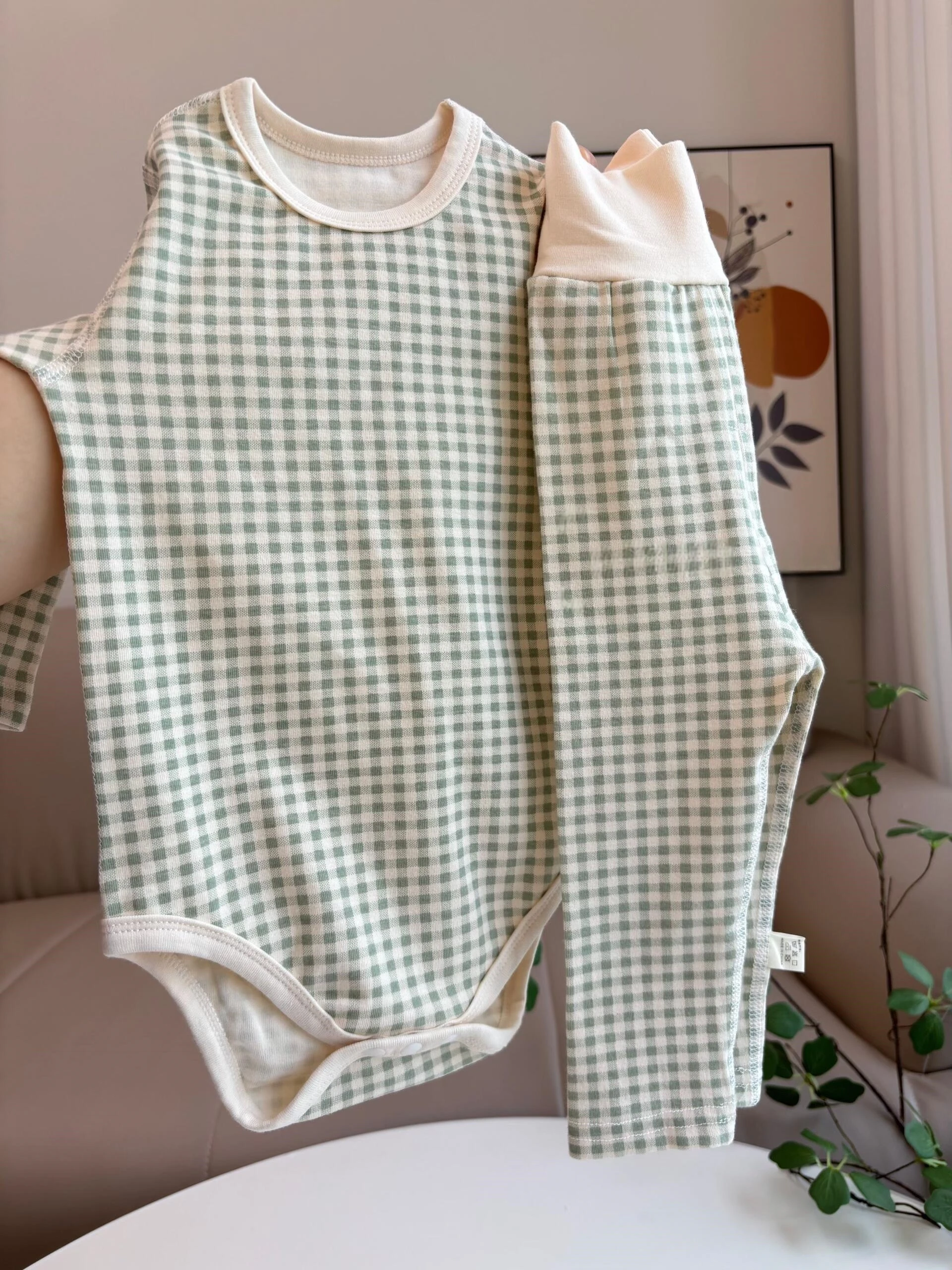 Conjunto de Body para Bebê, Roupa Protetora para a Barriga, Manga Longa, Gola Redonda, Algodão, para Primavera e Outono, Casual