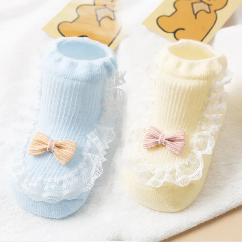 2Pairs Spring Summer Thin Cotton Newborn Infant Baby Girls Socks Toddler Children Cute Lace bow Short Stockings 0-3 Years Old