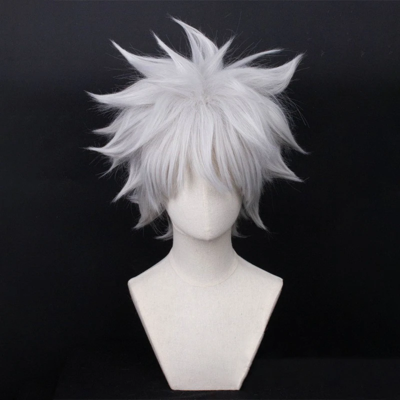 Hunter X Hunter Anime rysunek Killua Zoldyck peruka do cosplay 30cm srebrno-biała peruka żaroodporne włosy syntetyczne kostiumy imprezowe peruki