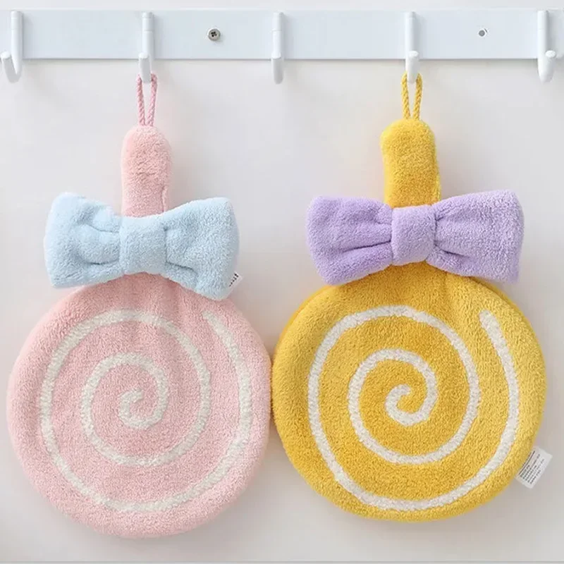Cartoon Hand Towel Skin-friendly Microfiber Lollipop Wiping Cloth For Soft Absorbent Coral Velvet Embroidered Kitchen Bathroom