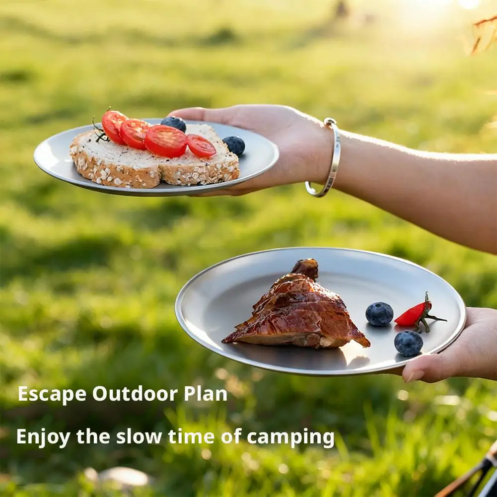 1/2 Stück Titan Outdoor-Campingteller, ultraleicht, tragbar, rund, mattiert, zum Kochen, Picknick, Wandern, Camping, Backpacking, Reisen – Detail 7